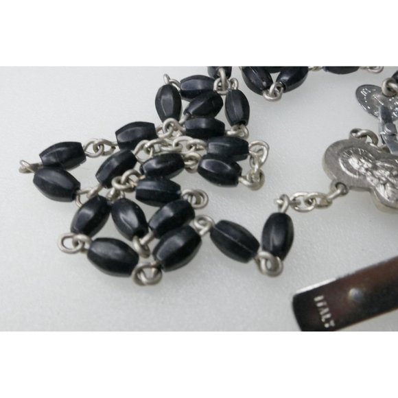 Vintage Italian Black Rosary With Molded Plastic Beads - 5 Decade Rosary - Picture 8 of 8